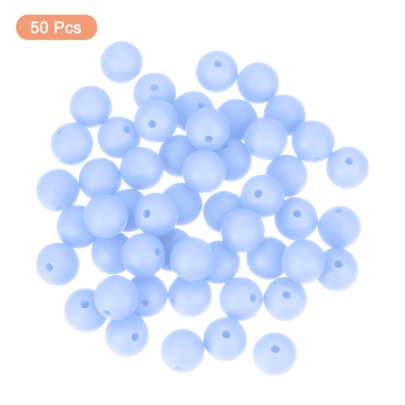 50Pcs 9mm Silicone Beads, Round Loose Rubber Bead for DIY (Cyan Blue)
