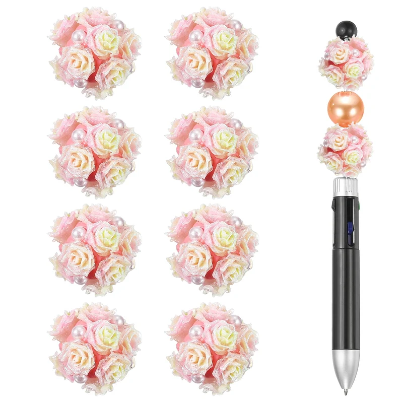 10 Pcs Rhinestone Focal Beads for Pens, 0.8" Glass Flower Beads, Pink/Yellow