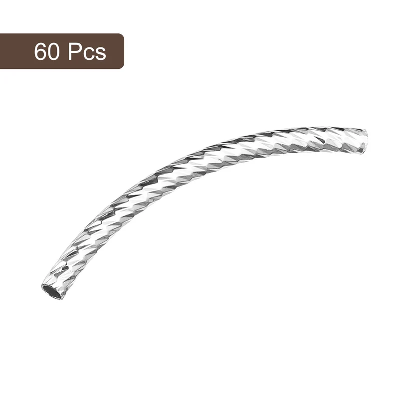 60Pcs Brass Curved Tube Beads, 3x40mm Noodles Spacer Bead, Silver White