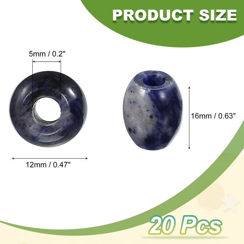 20 Pcs Large Hole 5mm Loose Stone Barrel Rondelle Beads, Blue