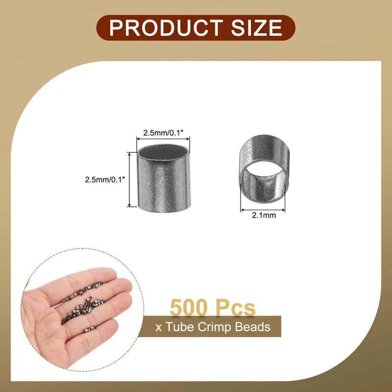 500Pcs Tube Crimp Beads 2.5x2.5mm Crimp Beads for Jewelry Making Black