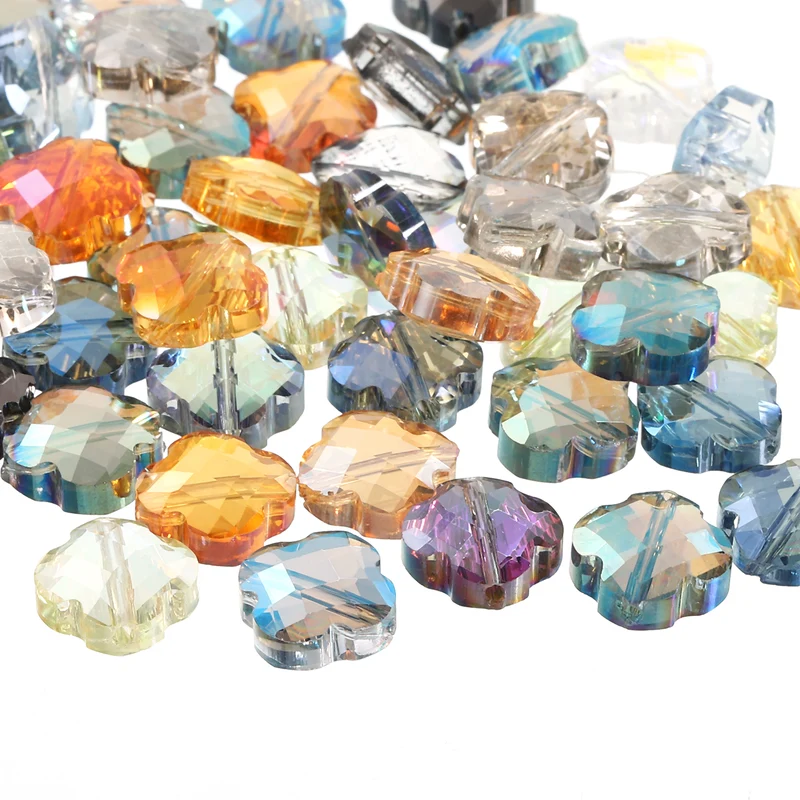 Glass Beads, 60 Pcs Shamrock Beads Transparent Crystal Glass Charms Clear Jewelry Making Supplies for Bracelets DIY Crafts, Mixed