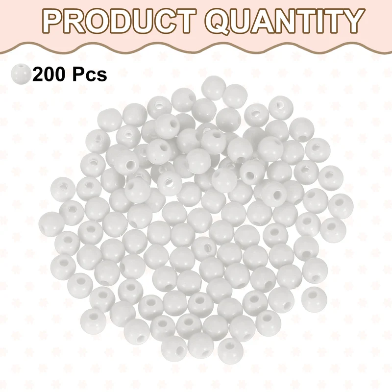 200pcs White Acrylic Round Beads 6mm Plastic Resin Loose Bead