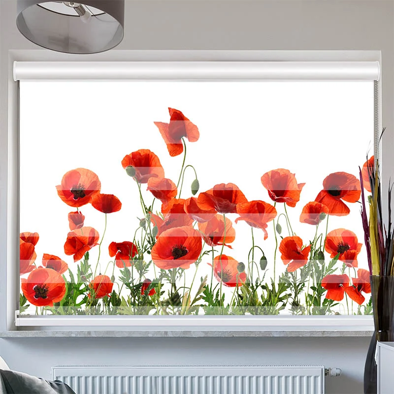 Doppelrollo mit Kassette "Mohnblumen Weisser Hintergrund"