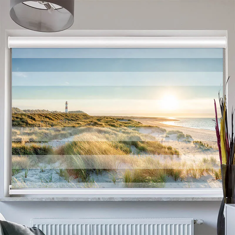 Doppelrollo mit Kassette "Leuchtturm Strand Meer auf Sylt"