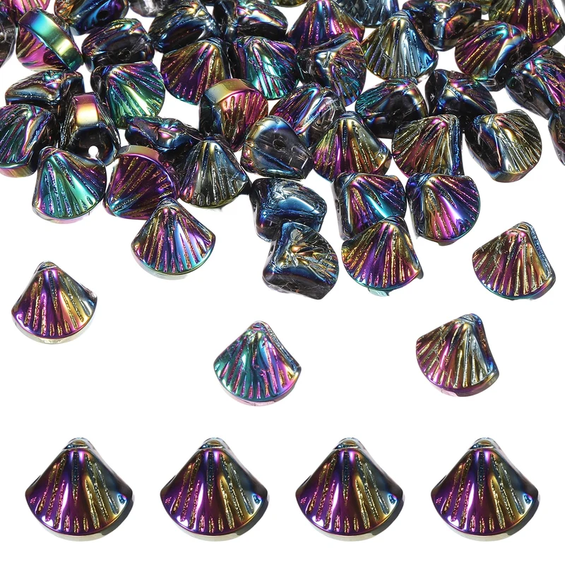 120Pcs Shell Glass Beads, Electroplate Glass Shell Bead Charm, Colorful