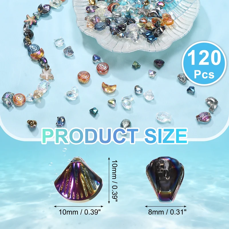 120Pcs Shell Glass Beads, Electroplate Glass Shell Bead Charm, Colorful