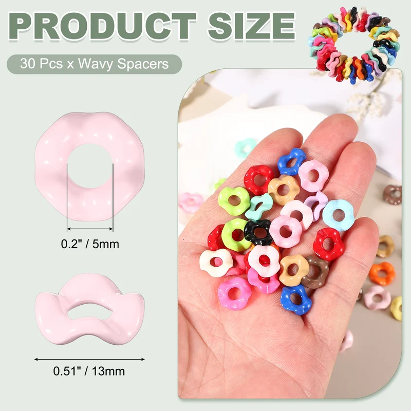 30Pcs Wavy Spacers Acrylic Flower Beads Wave Focal Bead Light Pink