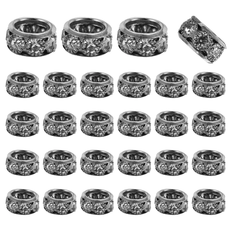 40 Pcs 12mm Large Hole Rhinestone Beads, European Bulk Spacer Bead (Black)