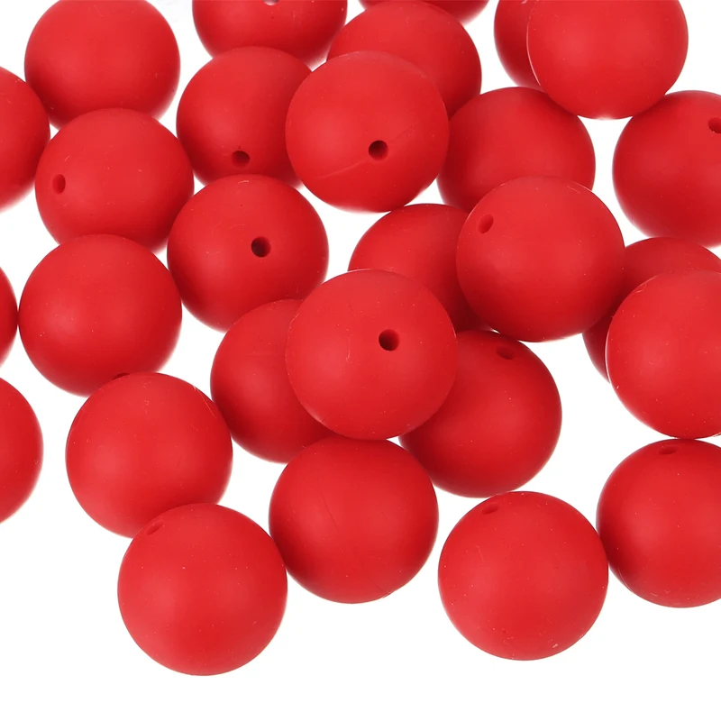 50Pcs 19mm Silicone Beads, Round Loose Rubber Bead for DIY (Dark Red)