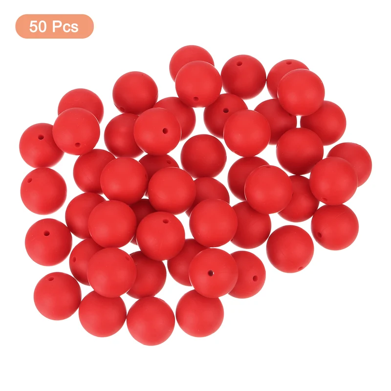 50Pcs 19mm Silicone Beads, Round Loose Rubber Bead for DIY (Dark Red)