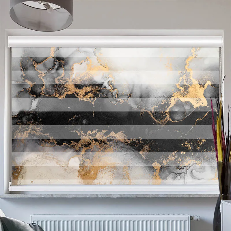 Doppelrollo mit Kassette "Abstrakt Marmor Schwarz Gold"