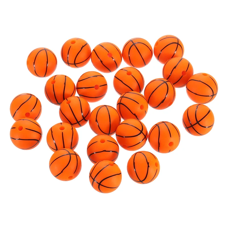 30Pcs Sports Ball Beads 15mm Silicone Round Spacer Focal Bead Basketball