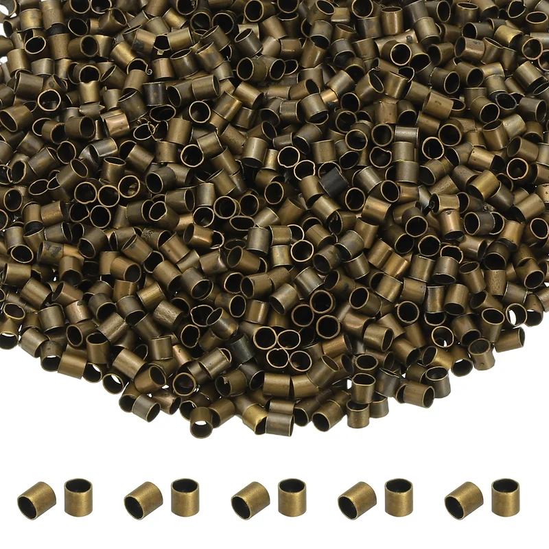 2000 Pcs Tube Crimp Beads, 2x2mm Crimp Beads for Jewelry Making, Bronze