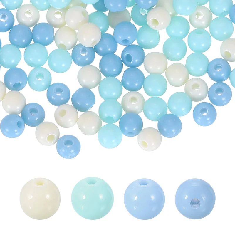 200pcs Cream Blue Acrylic Round Beads 6mm Plastic Resin Loose Bead