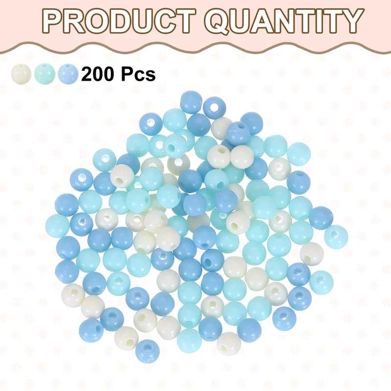 200pcs Cream Blue Acrylic Round Beads 6mm Plastic Resin Loose Bead