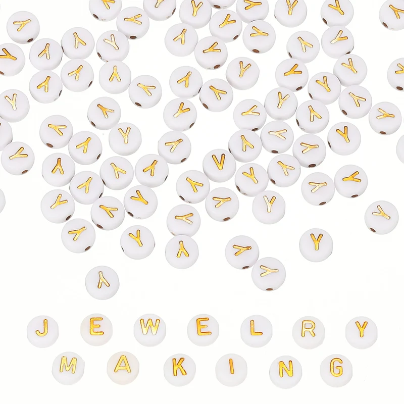 Alphabet Beads, 100 Pcs Gold Letter Beads Acrylic Charms, 4x7mm, Letter Y