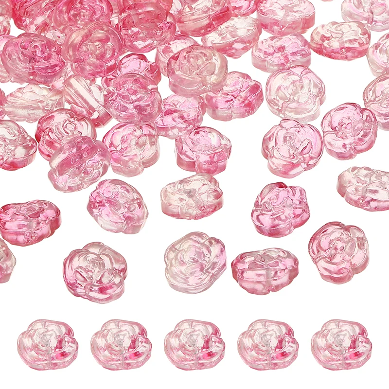 50Pcs Rose Beads 0.55" Glass Flower Rose Charm Rose Red