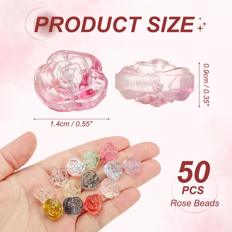 50Pcs Rose Beads 0.55" Glass Flower Rose Charm Rose Red