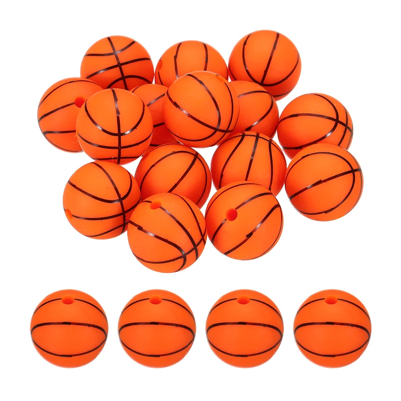 15 Pcs Silicone Sports Beads, 15mm Ball Shaped Beads, Basketball
