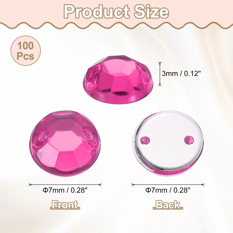 100Pcs Flat Back Sew on Rhinestones Beads, 7mm Crystal Round Gems, Rose Red
