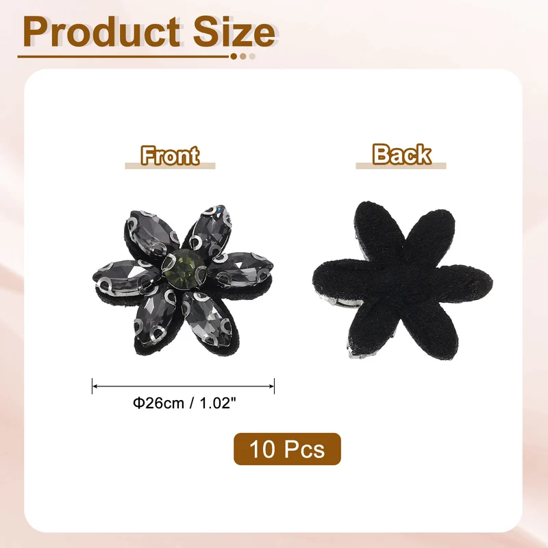 10Pcs Handmade Flower Beaded Patches Glass Crystal Appliques Black