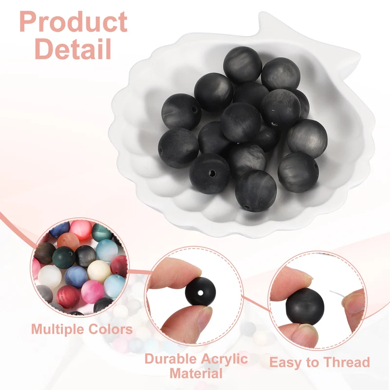 10 Pcs Acrylic Round Beads, 16mm Loose Beads for Jewelry Making, Black