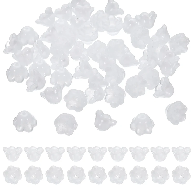 100Pcs Glass Flower Beads for Jewelry Making Loose Bead Charm Jade White