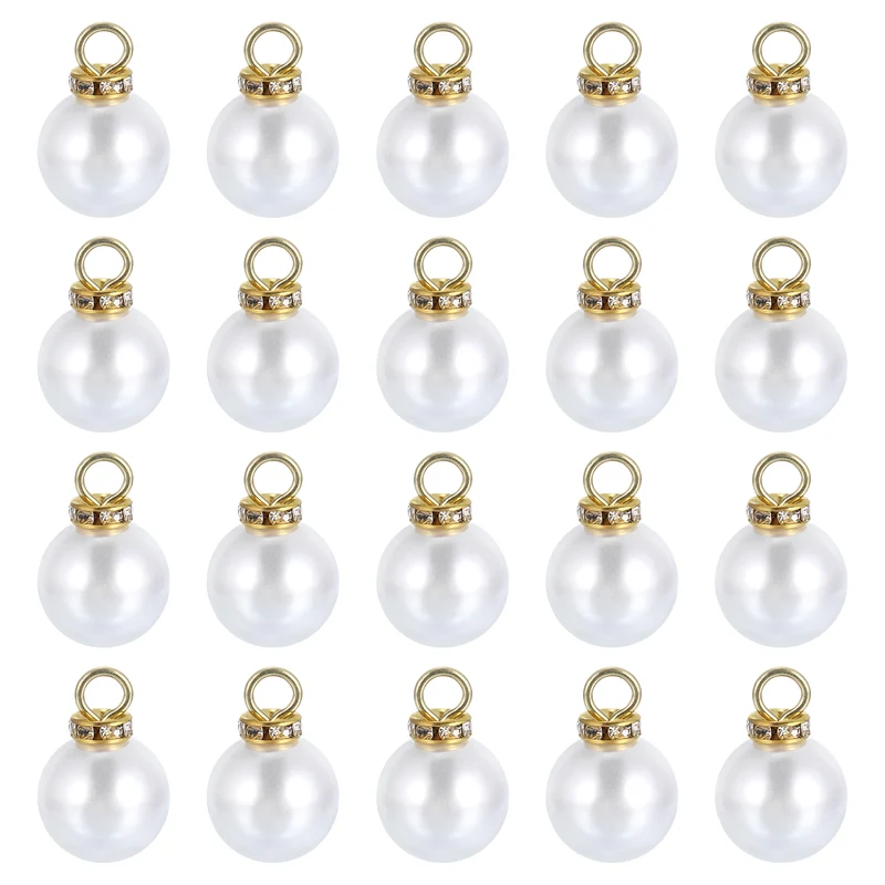 Pearl Charm, 100pcs 16mm Pendants Faux Pearl Beads Charm (Gold)