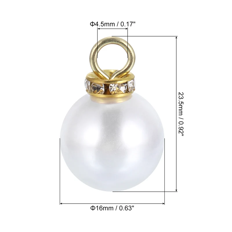 Pearl Charm, 100pcs 16mm Pendants Faux Pearl Beads Charm (Gold)