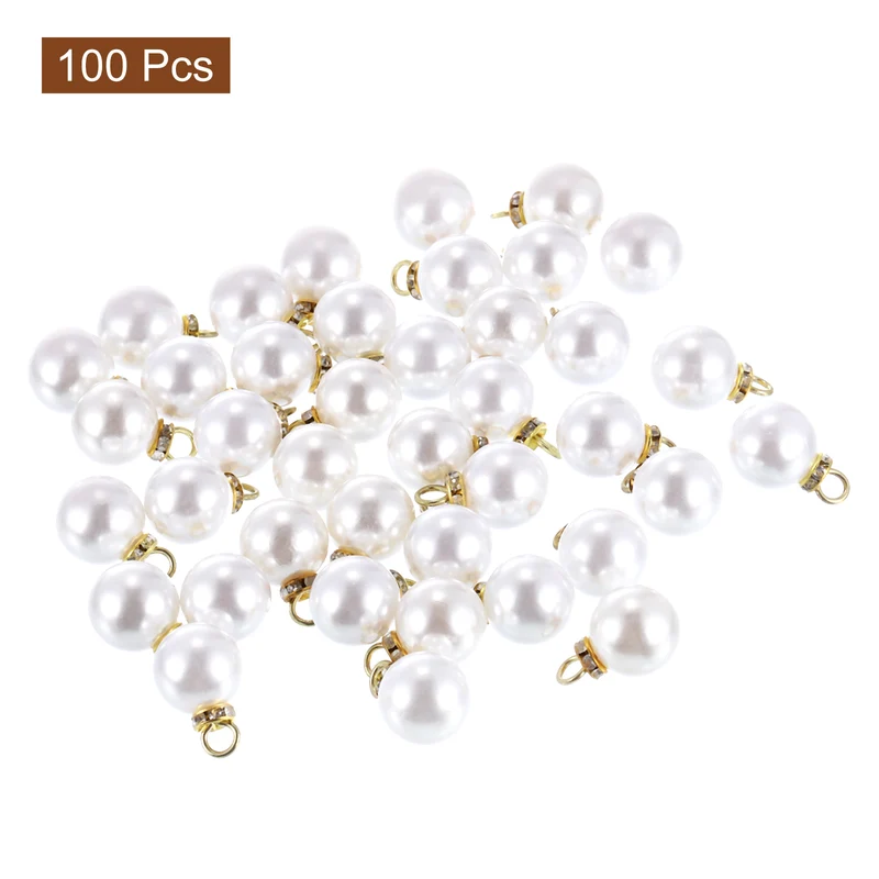 Pearl Charm, 100pcs 16mm Pendants Faux Pearl Beads Charm (Gold)