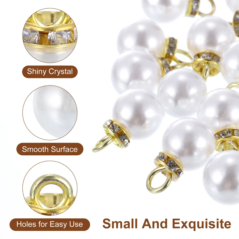 Pearl Charm, 100pcs 16mm Pendants Faux Pearl Beads Charm (Gold)