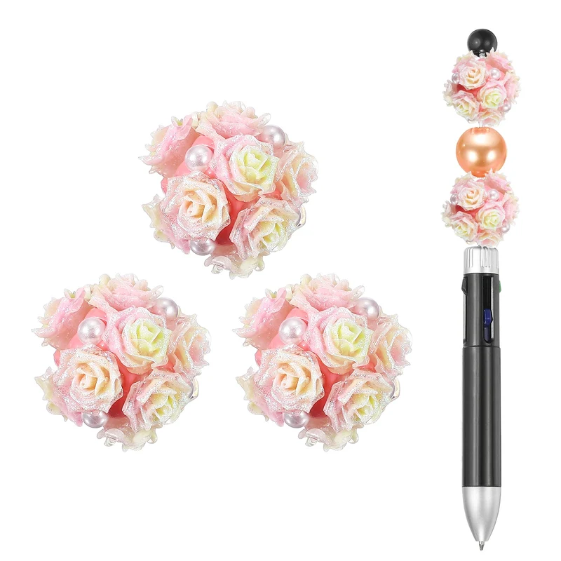 5 Pcs Rhinestone Focal Beads for Pens, 0.8" Glass Flower Beads, Pink/Yellow