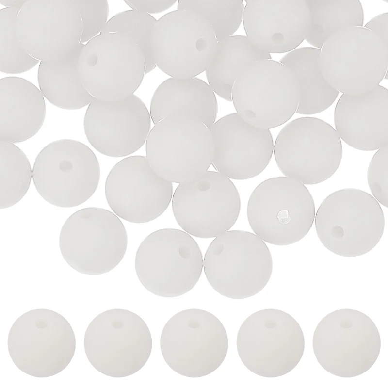 60 Pcs Silicone Beads, 9mm Bulk Beads for Keychain Making, White