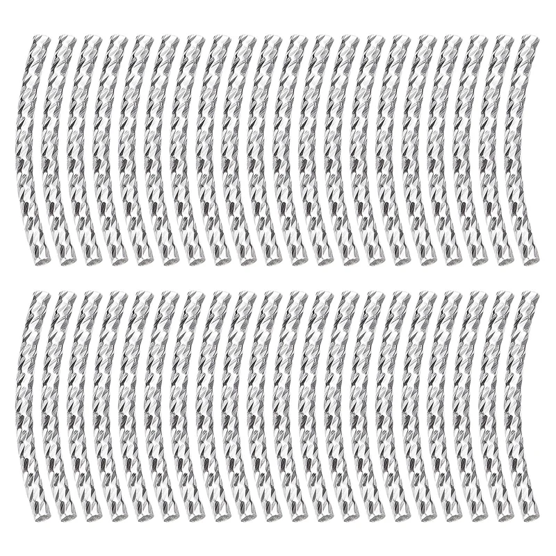 60Pcs Brass Curved Tube Beads, 1.5x20mm Noodles Spacer Bead, Silver White
