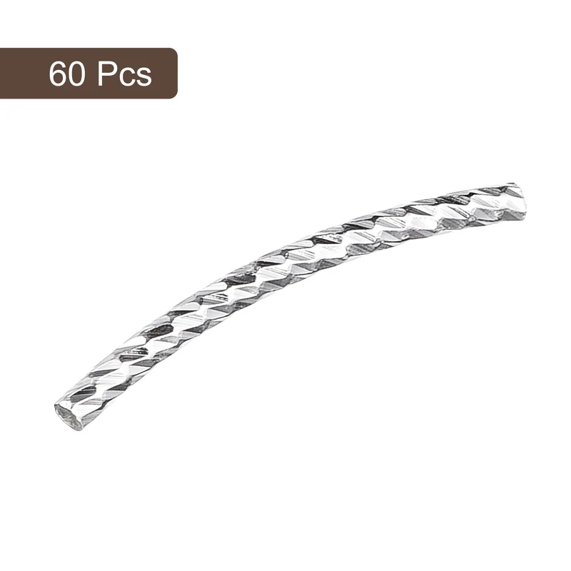 60Pcs Brass Curved Tube Beads, 1.5x20mm Noodles Spacer Bead, Silver White