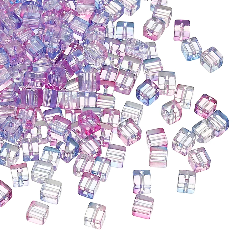 200 Pcs Crystal Cube Beads, 7mm Faceted Square Spacer Beads, Blue Purple