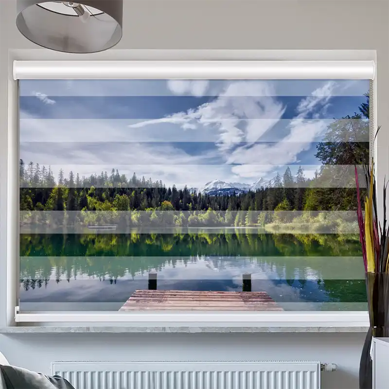 Doppelrollo mit Kassette "Bergsee im Wald"