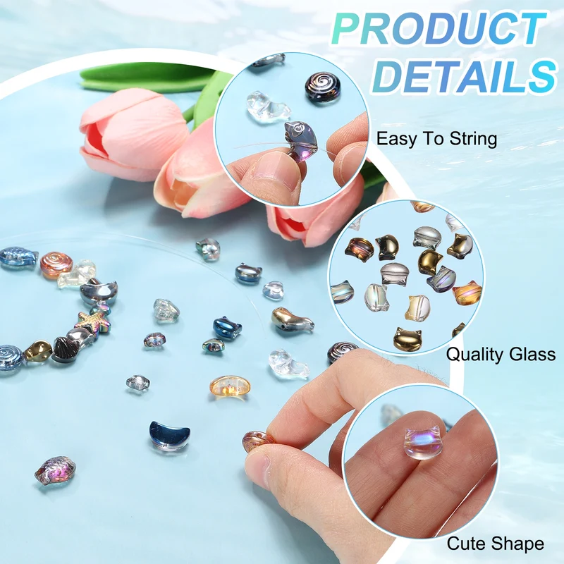 120Pcs Cat Head Glass Beads, Glass Cat Head Bead, Multicolor