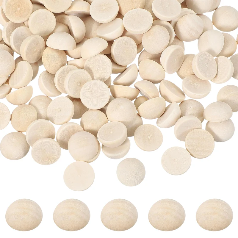 200Pcs Half Wooden Beads 0.6 Inch(15mm) Unfinished Wood Balls Wood Color]