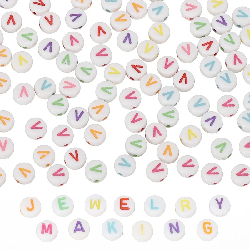 Alphabet Beads, 100 Pcs Rainbow Letter Beads Acrylic Charms, 4x7mm, Letter V