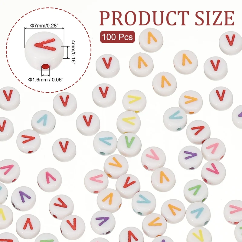 Alphabet Beads, 100 Pcs Rainbow Letter Beads Acrylic Charms, 4x7mm, Letter V