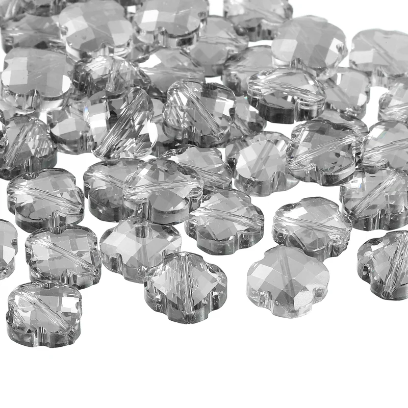 Glass Beads, 60 Pcs Shamrock Beads Transparent Crystal Glass Charms Clear Jewelry Making Supplies for Bracelets DIY Crafts, Gray