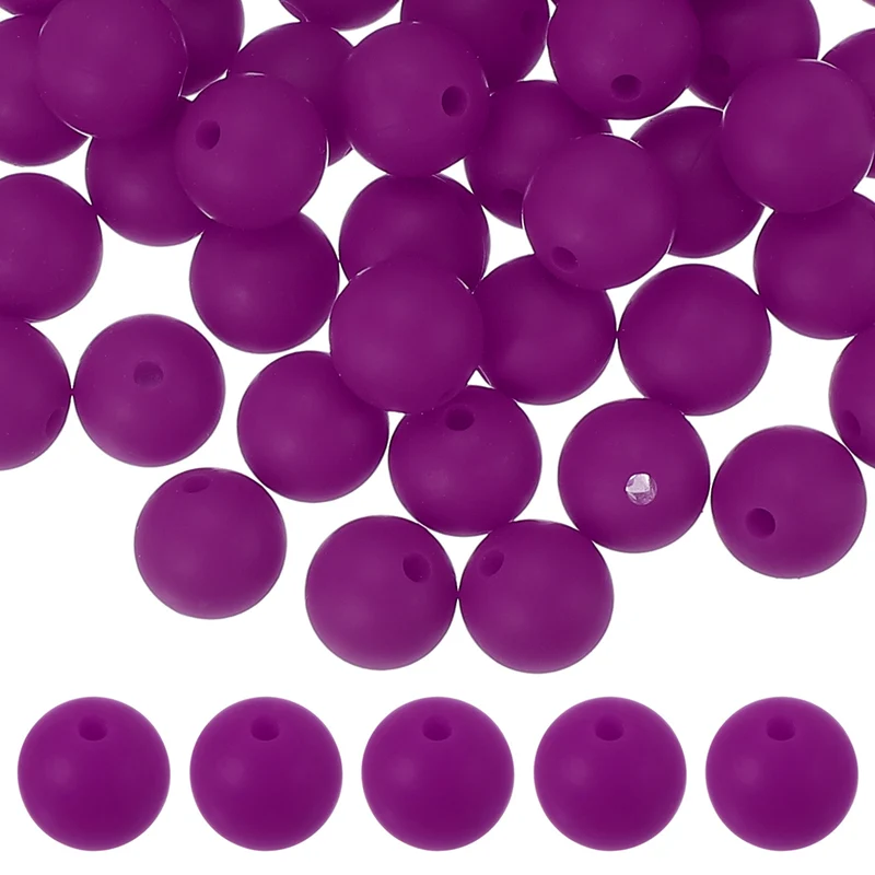 60 Pcs Silicone Beads, 9mm Bulk Beads for Keychain Making, Deep Purple