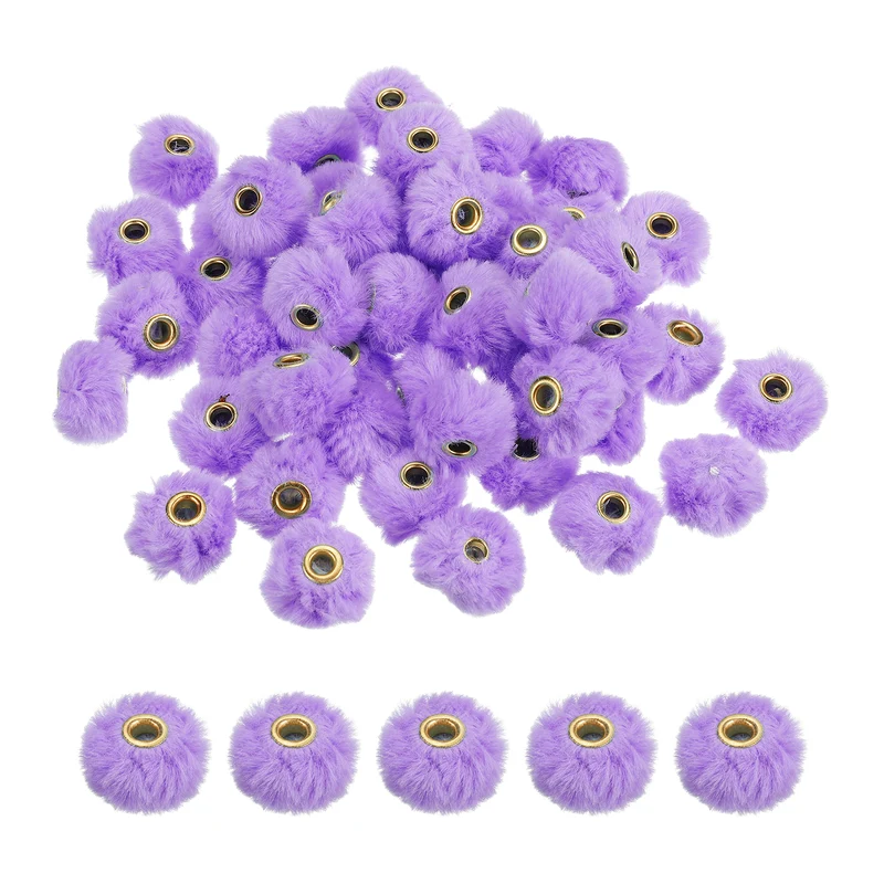 50Pcs Pom Pom Beads, Faux Fur Fuzzy Spacers Bead with 4mm Hole, Purple