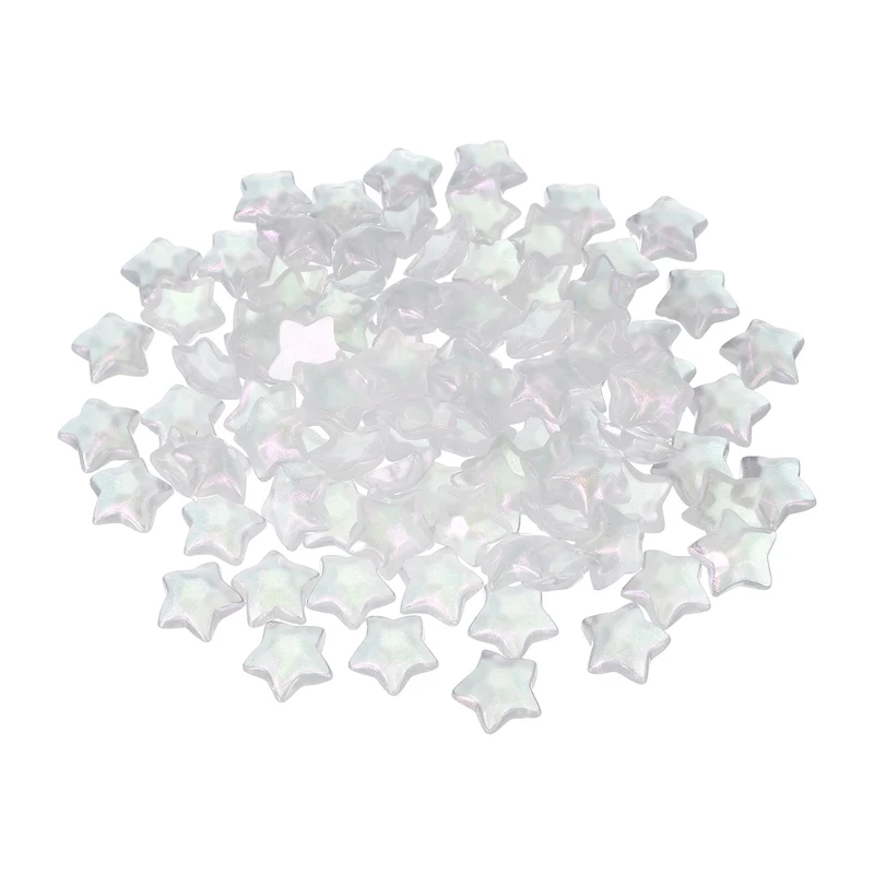 100 Pcs Flat Back Resin Star Beads, Glitter Star Charm, White