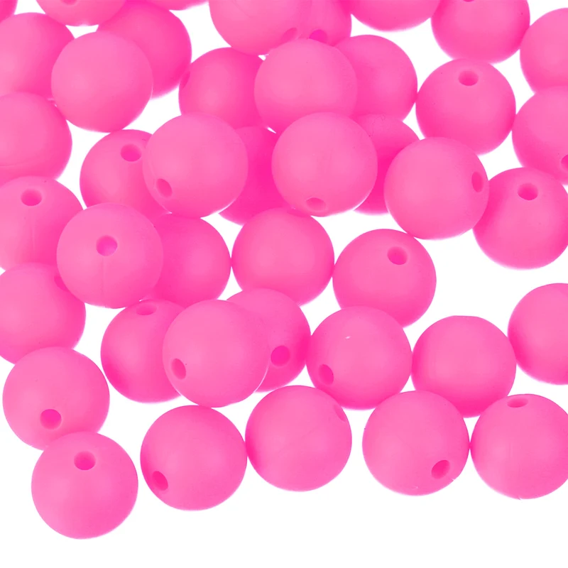 50Pcs 9mm Silicone Beads, Round Loose Rubber Bead for DIY (Rose Red)