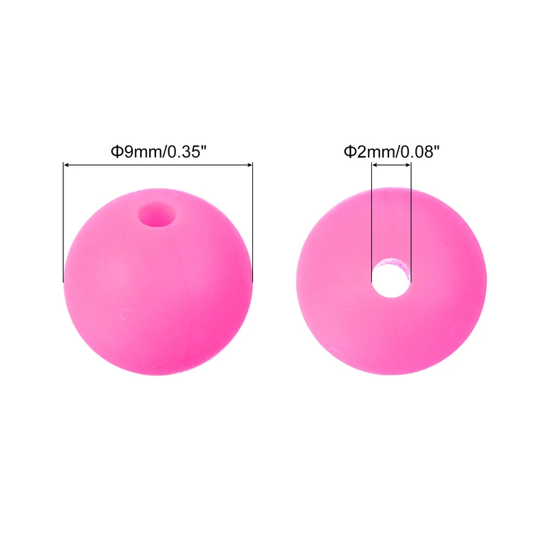 50Pcs 9mm Silicone Beads, Round Loose Rubber Bead for DIY (Rose Red)