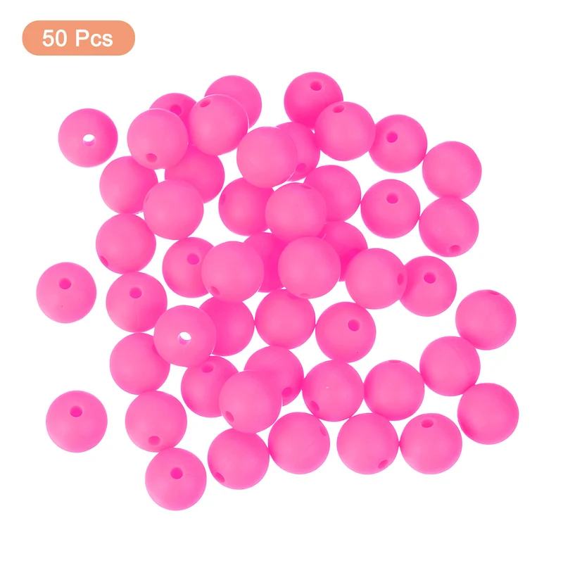 50Pcs 9mm Silicone Beads, Round Loose Rubber Bead for DIY (Rose Red)