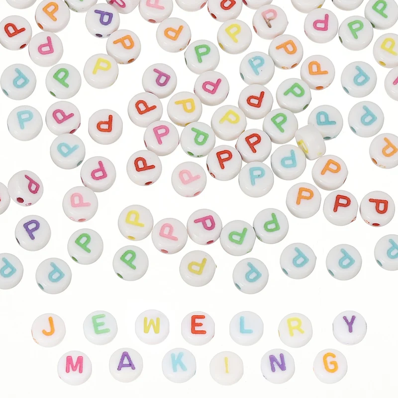 Alphabet Beads, 100 Pcs Rainbow Letter Beads Acrylic Charms, 4x7mm, Letter P
